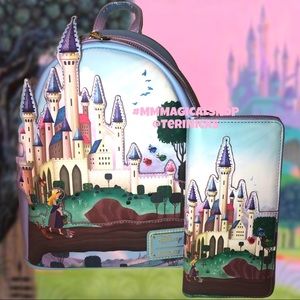 Loungefly Disney Castle Backpack and Wallet Set - Blue and Purple